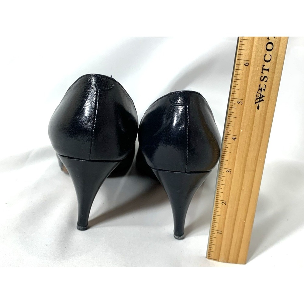 Evan Picone Pumps Womens 8.5 Navy Blue Leather Bow Pointy Toe Vintage 3" Heel - Picture 6 of 12